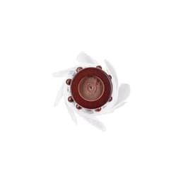 A white umbrella with a brown handle and a circular top view showcasing the inner structure.