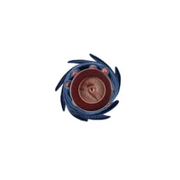 A windproof, automatic opening umbrella in dark blue, featuring a round handle with a circular base and elegant design elements.