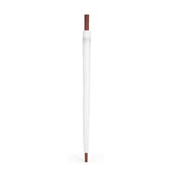A windproof golf umbrella in white with a wooden handle. It features an automatic opening mechanism and branding.