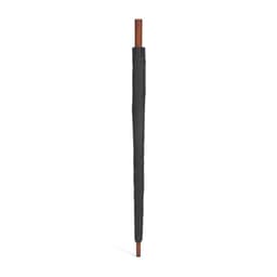 A black windproof golf umbrella with a wooden handle and automatic opening feature, featuring a logo.