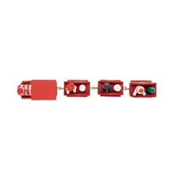 A red promotional product named "Juna" featuring small containers in a linked design with various colours.