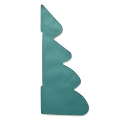 A drink bottle in a unique green design, featuring a wavy silhouette and rounded edges. It has a logo.