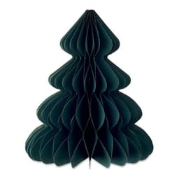 A decorative paper Christmas tree in dark green, featuring a layered honeycomb design.