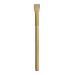 A bamboo drink stirrer in a light brown colour with a flat end for mixing beverages. It features a simple design.