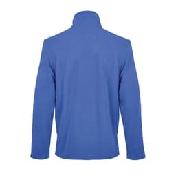 A blue fleece jacket with a high collar, featuring a plain back design.