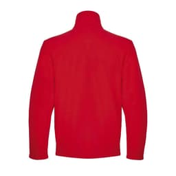 A red jacket with a high collar, displayed from the back, featuring a plain design with no visible logos.