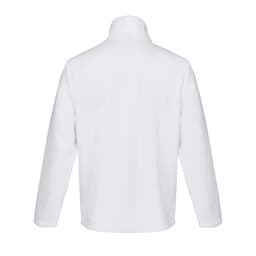 A white fleece jacket with a high collar, featuring a plain back view.