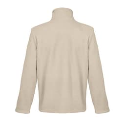 A beige fleece jacket with a high collar, displaying a plain back view. The fabric appears soft and warm.