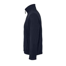 A jacket in navy blue with a high collar and a zip closure, featuring a pocket on the side.