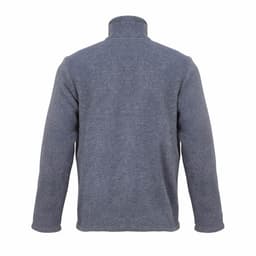 A grey fleece jacket with a high collar, featuring a plain back design. It has long sleeves and a relaxed fit.