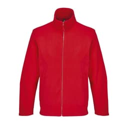 A red zip-up jacket featuring a high collar and side pockets, with a plain design and no visible logos.
