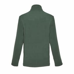 A green fleece jacket with a high collar, featuring a plain back design and long sleeves.
