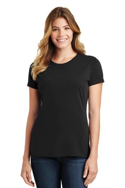 A black ladies' T-shirt from Port & Company, featuring a classic fit and short sleeves.
