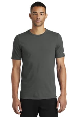 A short-sleeved, olive green Nike Dri-FIT T-shirt with a subtle logo on the sleeve.