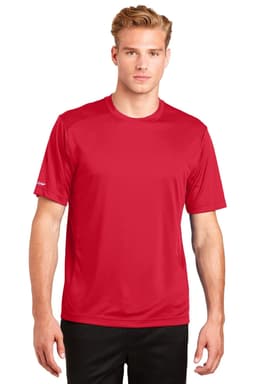 A red Sport-Tek PosiCharge Elevate Tee featuring a logo, displayed on a model against a plain background.