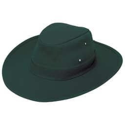 A dark green slouch hat with a wide brim and ventilation holes. It has a simple logo on the band.