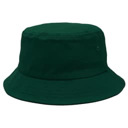 A green bucket hat featuring a simple design and a small logo on the side.