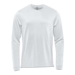 A light blue long sleeve tee with a round neck, featuring a subtle texture and a logo on the front.