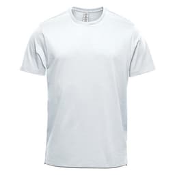 A light grey short sleeve tee with a round neck, featuring a simple design and a logo.