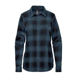 A button-up shirt featuring a dark green and black plaid pattern, with long sleeves and a chest pocket.