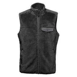 A grey men's Sherpa fleece vest featuring a zip front and side pockets, with a small logo on the chest.