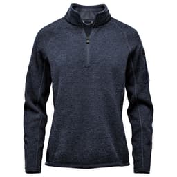 A women's 1/4 zip pullover in dark grey with a side logo detail. Suitable for casual wear.