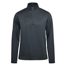A men's pullover in dark grey featuring a 1/4 zip and long sleeves, with a logo present.