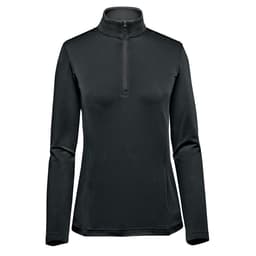 A Women's Zermatt 1/4 Zip Pullover in black with a high neck and long sleeves, featuring a zipper at the collar.