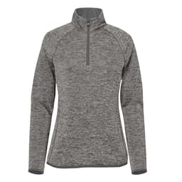 A women's half-zip fleece jacket in a textured grey fabric. Features long sleeves and a zip collar. Includes a logo.