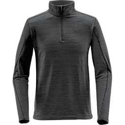 A men's black thermal 1/4 zip jumper featuring long sleeves and a textured design. It includes a logo on the front.