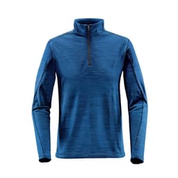 A blue men's base thermal 1/4 zip jumper with a textured pattern and long sleeves. It features a zippered neckline and a logo.