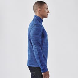 A men's base thermal 1/4 zip jumper in vibrant blue, featuring a fitted design and a high collar.