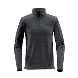 A men's thermal 1/4 zip jumper in black with a textured pattern and long sleeves. It features a zip neck and has a logo.