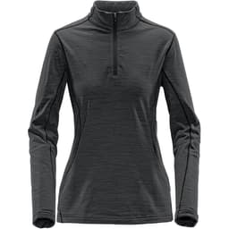 A women's black base thermal 1/4 zip jumper with long sleeves and a fitted design, featuring a subtle texture.