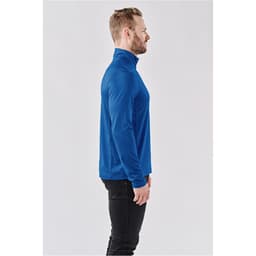 A blue men's Milano 1/4 zip pullover displayed on a model from the side, featuring a fitted design.