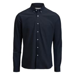 A navy blue Men's Allen Oxford shirt with long sleeves, a button-down collar, and a chest pocket.