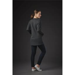 A women's Chelsea open cardigan in dark grey, featuring a textured design, paired with slim jeans and casual footwear.