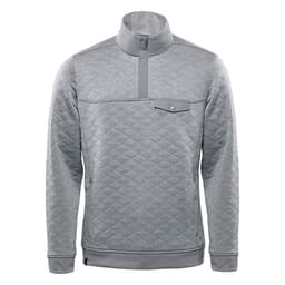 A grey thermal 1/4 zip pullover featuring a quilted design and a small chest pocket. It has a branded logo.