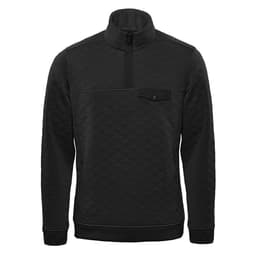 A black thermal pullover featuring a 1/4 zip and a front pocket, complete with a logo.