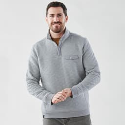 A grey Men's Montebello Thermal 1/4 Zip Pullover, featuring a chest pocket and a relaxed fit.