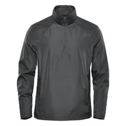 A dark green men's 1/4 zip anorak jacket designed for rain protection, featuring a branded logo.