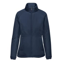 A women's thermal jacket in navy blue with a zip front and high collar. It features a logo on the chest.