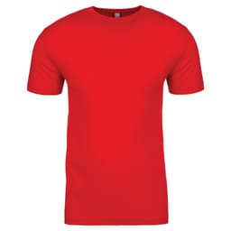 A red cotton crew t-shirt featuring short sleeves and a round neckline. It has a subtle logo on the side.