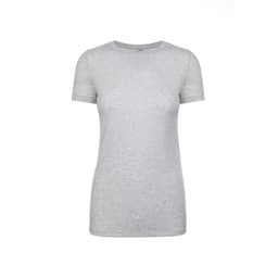A women's tri-blend crew t-shirt in light grey, featuring short sleeves and a fitted design. It has a logo.