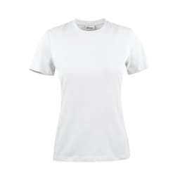 A white Women's Printer 140 Tee, featuring a classic crew neck and short sleeves. The shirt has a logo on the label.
