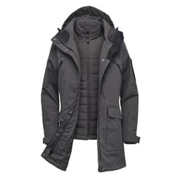 A grey Women's Fairbanks 5-in-1 System Jacket, featuring a removable inner lining and multiple pockets.