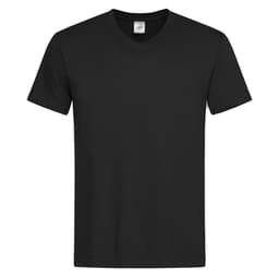A black Men's Classic-T V-neck t-shirt featuring a short sleeve design. Includes a logo on the neckline.