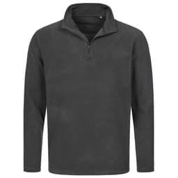 Men's active fleece half-zip in dark grey, featuring a zip collar and long sleeves. Includes a logo.