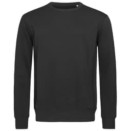 A black men's active sweatshirt with a crew neckline and long sleeves, featuring a simple design and a logo.