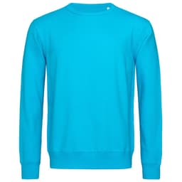A vibrant turquoise men's active sweatshirt with a crew neck and long sleeves. It features a logo.